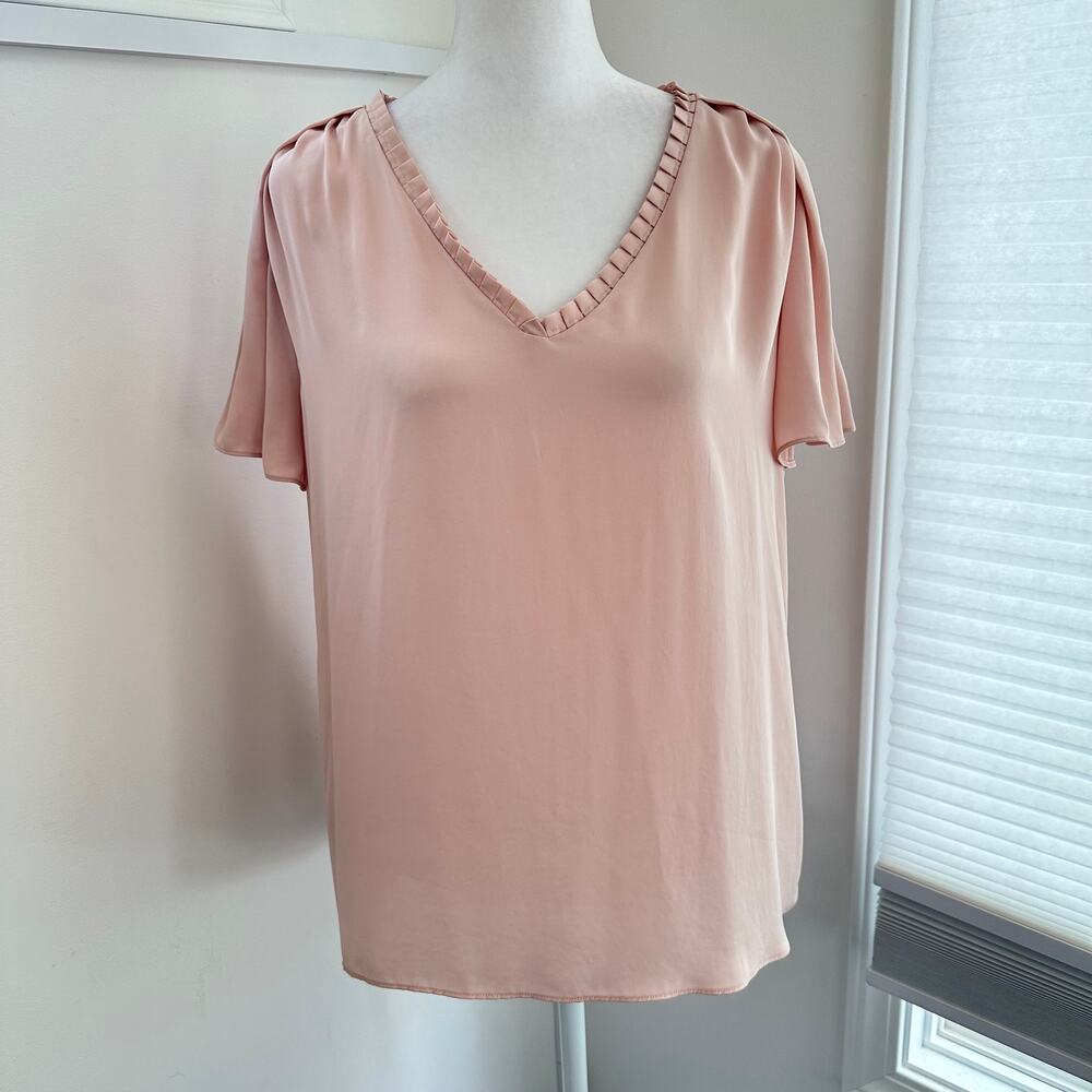 Current Air Feminine Sz Large Pleated Romantic Blouse in Soft Blush Pink Minimal